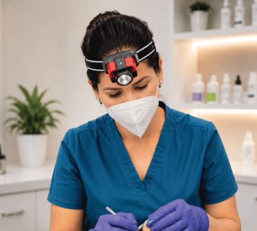 Nurse caring for a senior client during a home visit